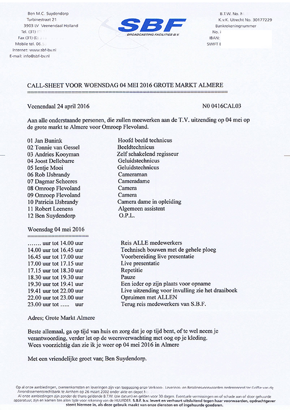 Callsheet